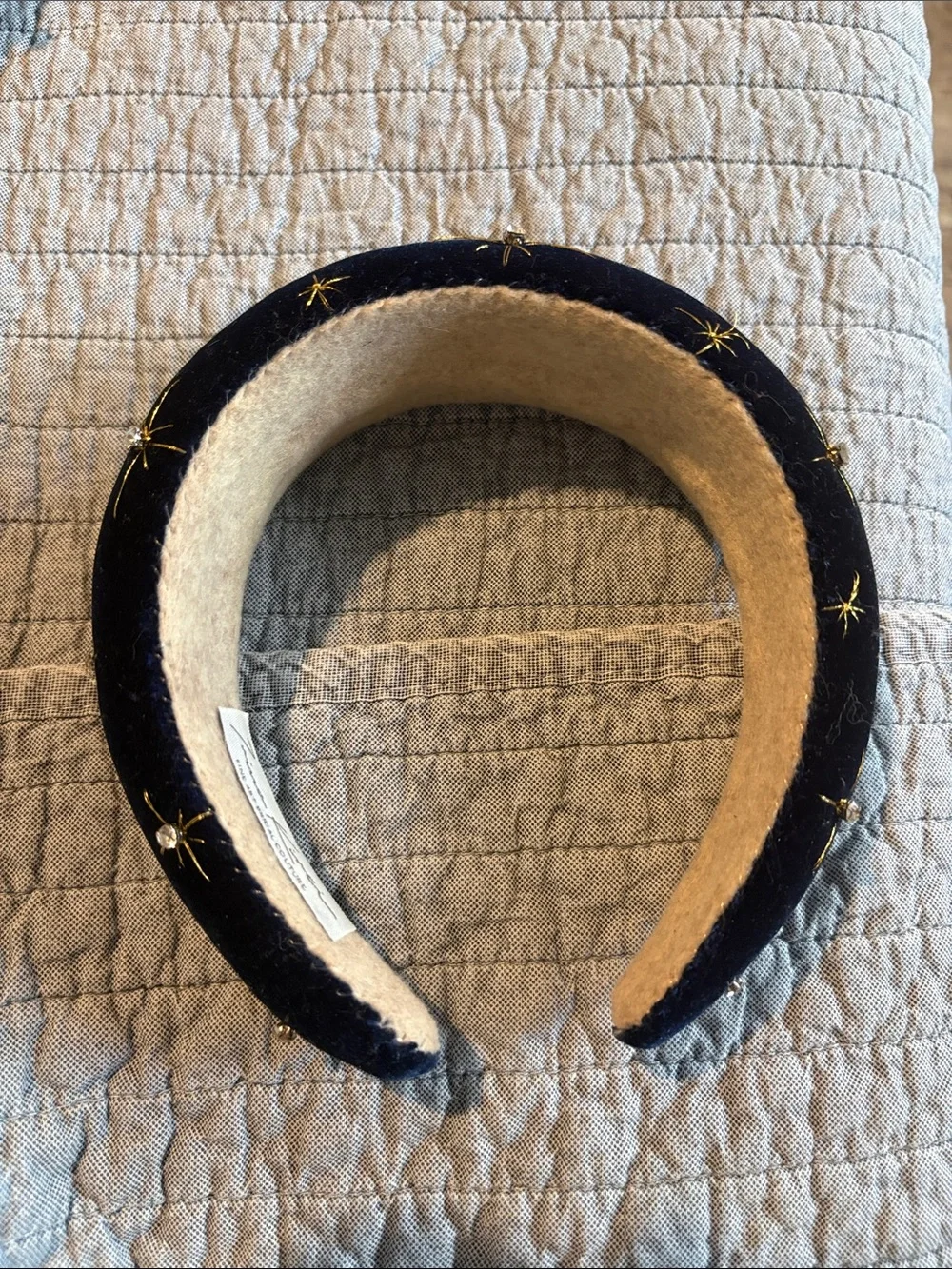 Navy Velvet Padded Headband with Gold Star Motifs